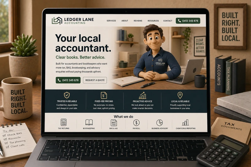 Accountant website mockup shown on a laptop