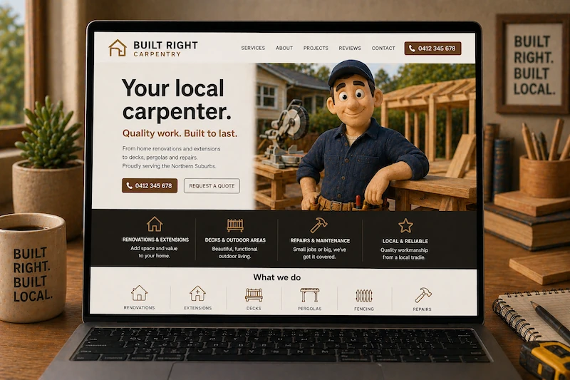 Carpenter website mockup shown on a laptop