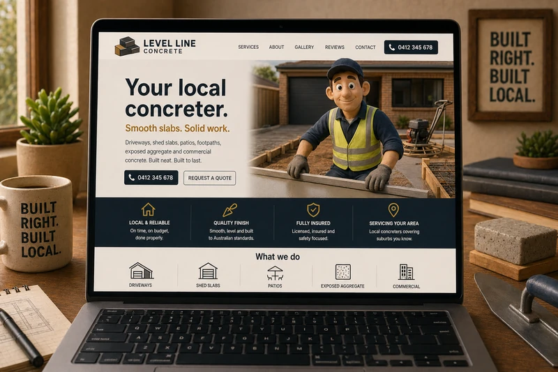 Concreter website mockup shown on a laptop