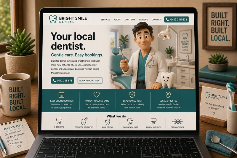Dentist website mockup shown on a laptop