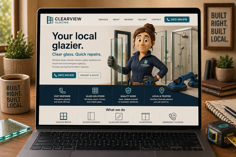 Glazier website mockup shown on a laptop