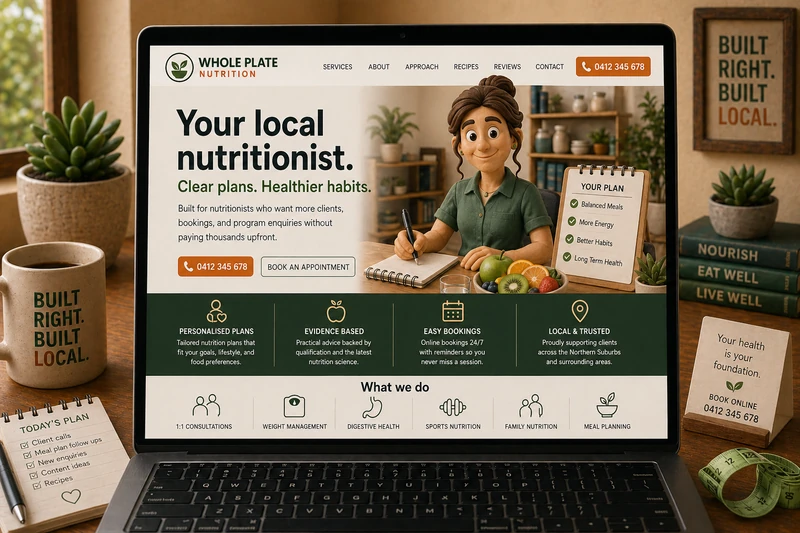 Nutritionist website mockup shown on a laptop