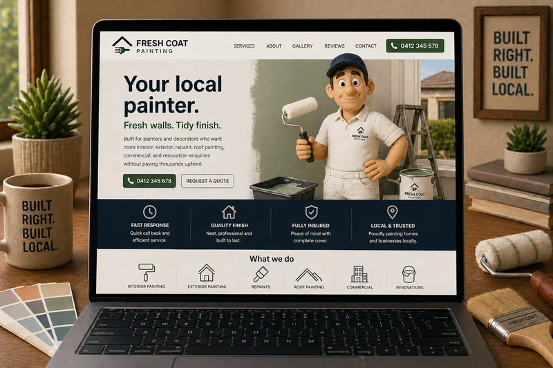Painter website mockup shown on a laptop