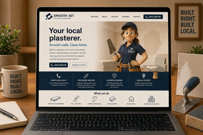 Plasterer website mockup shown on a laptop