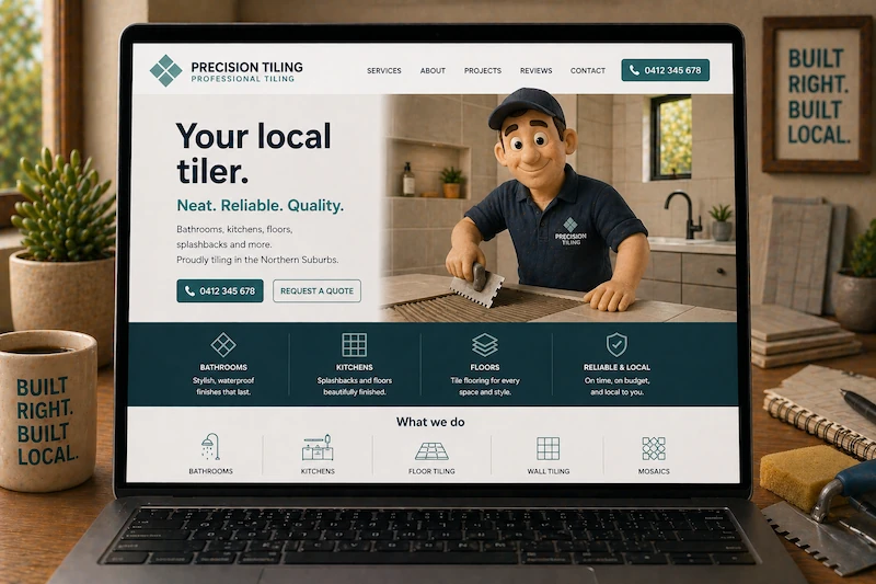 Tiler website mockup shown on a laptop