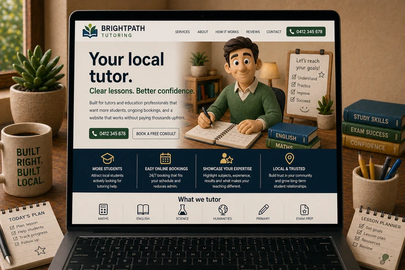 Tutor website mockup shown on a laptop
