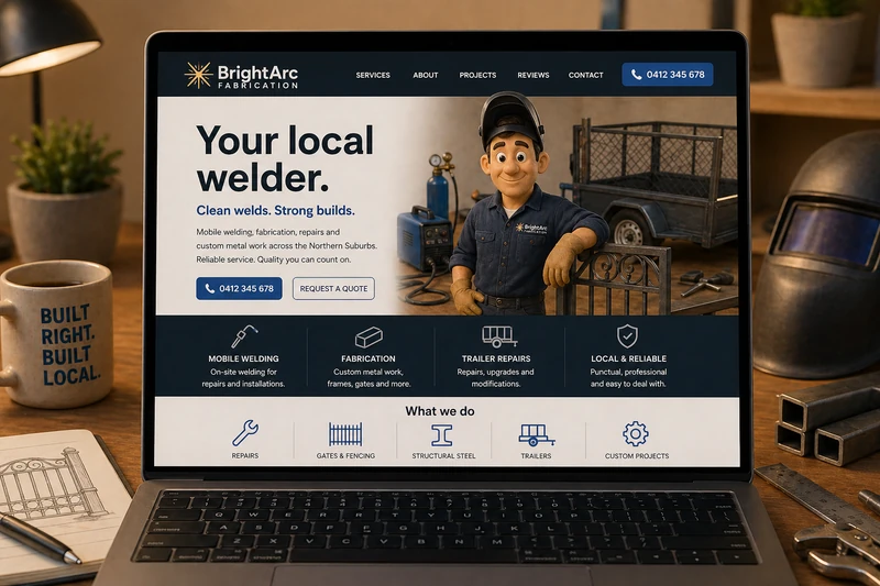 Welder website mockup shown on a laptop