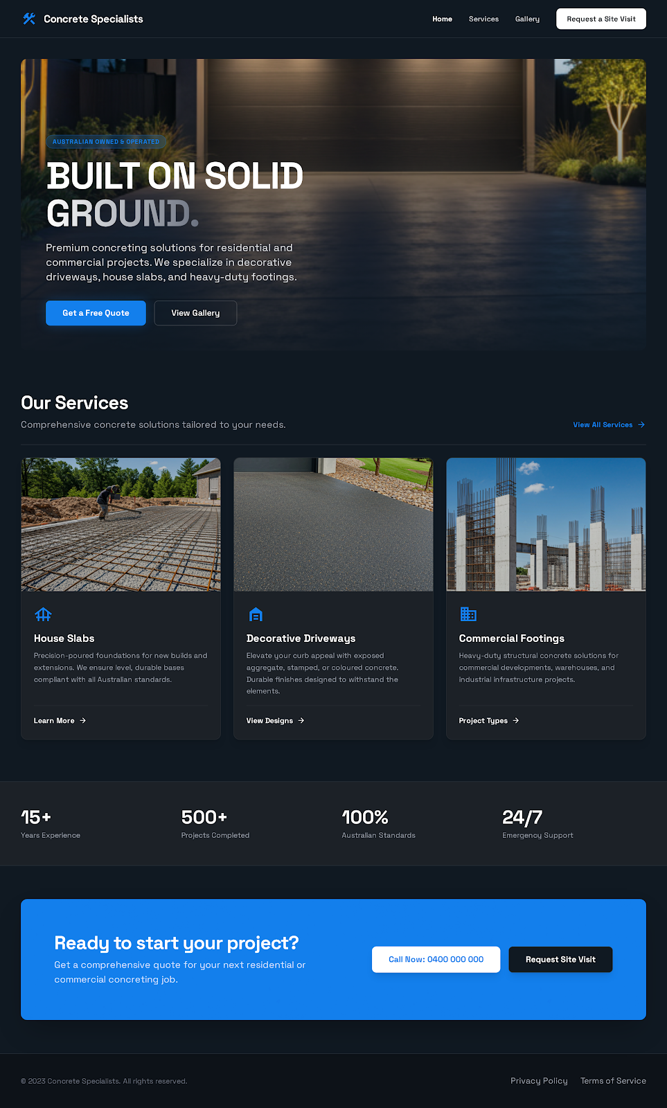Concreter homepage mockup