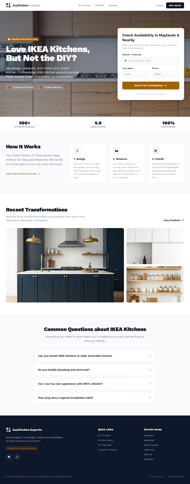 Kitchen installer homepage mockup
