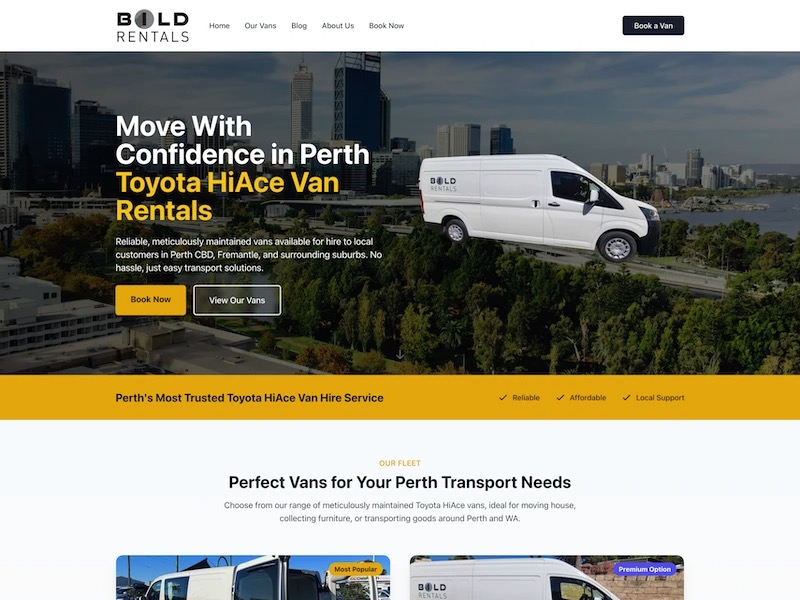 BILD Rentals website homepage design concept