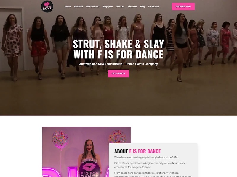 F is for Dance website homepage design concept