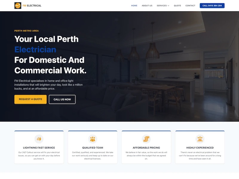 FM Electrical website homepage design concept