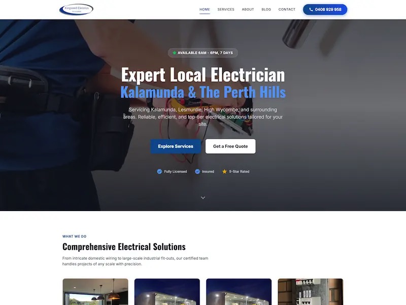 Kingswell Electrics website homepage design concept
