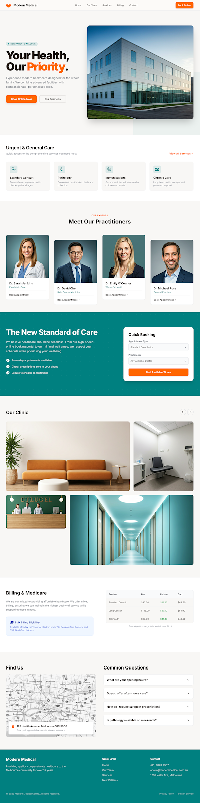Medical centre homepage mockup