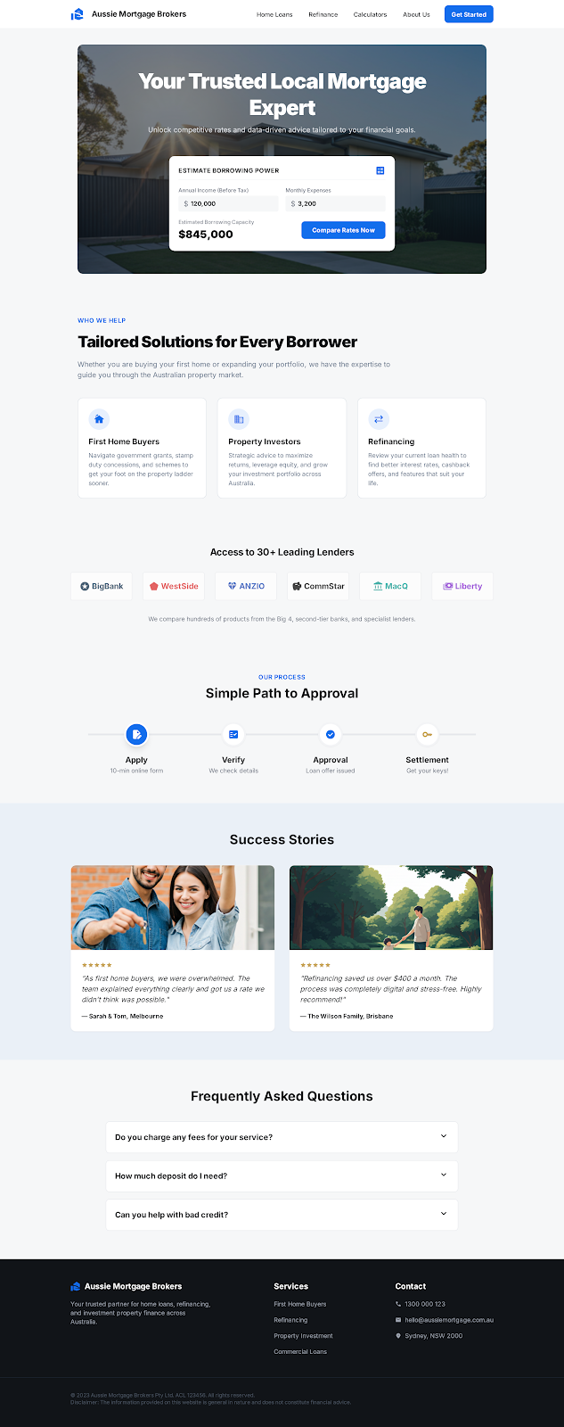 Mortgage broker homepage mockup
