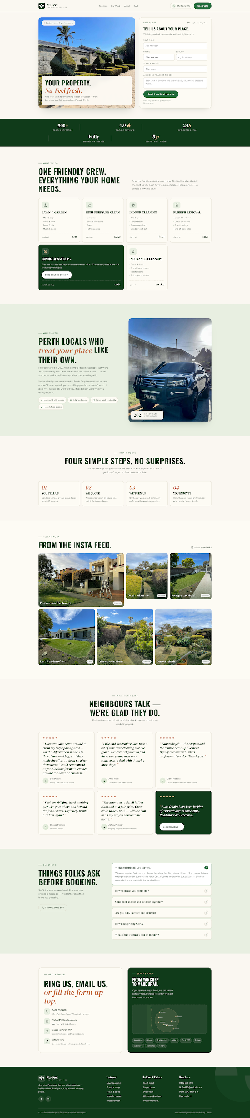 Nu Feel Property Services homepage mockup