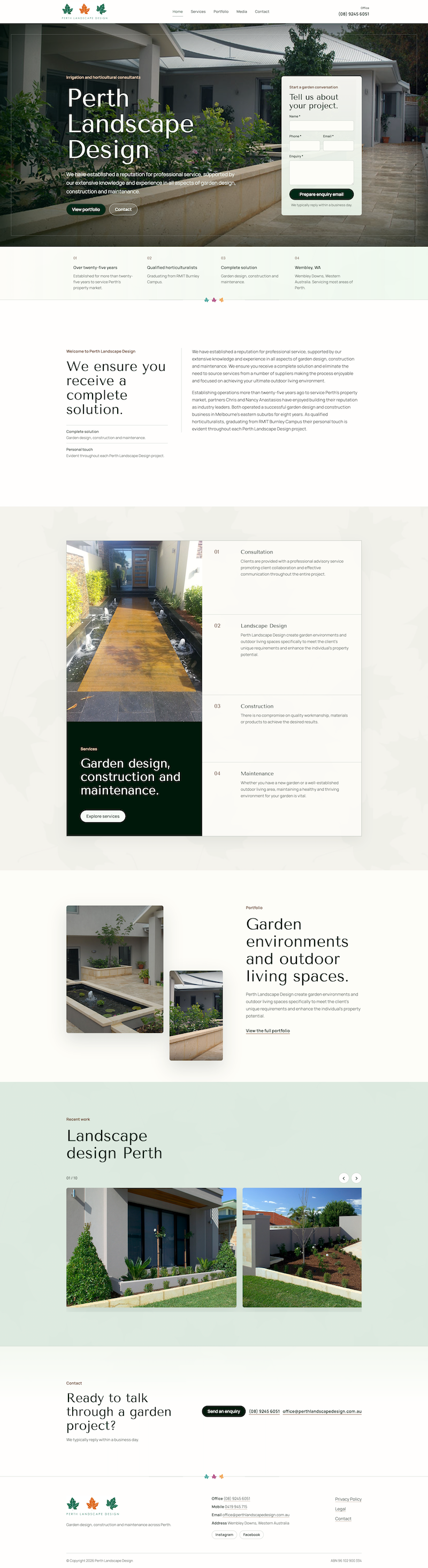 Perth Landscape Design homepage mockup