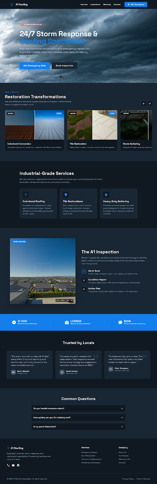 Roofing homepage mockup