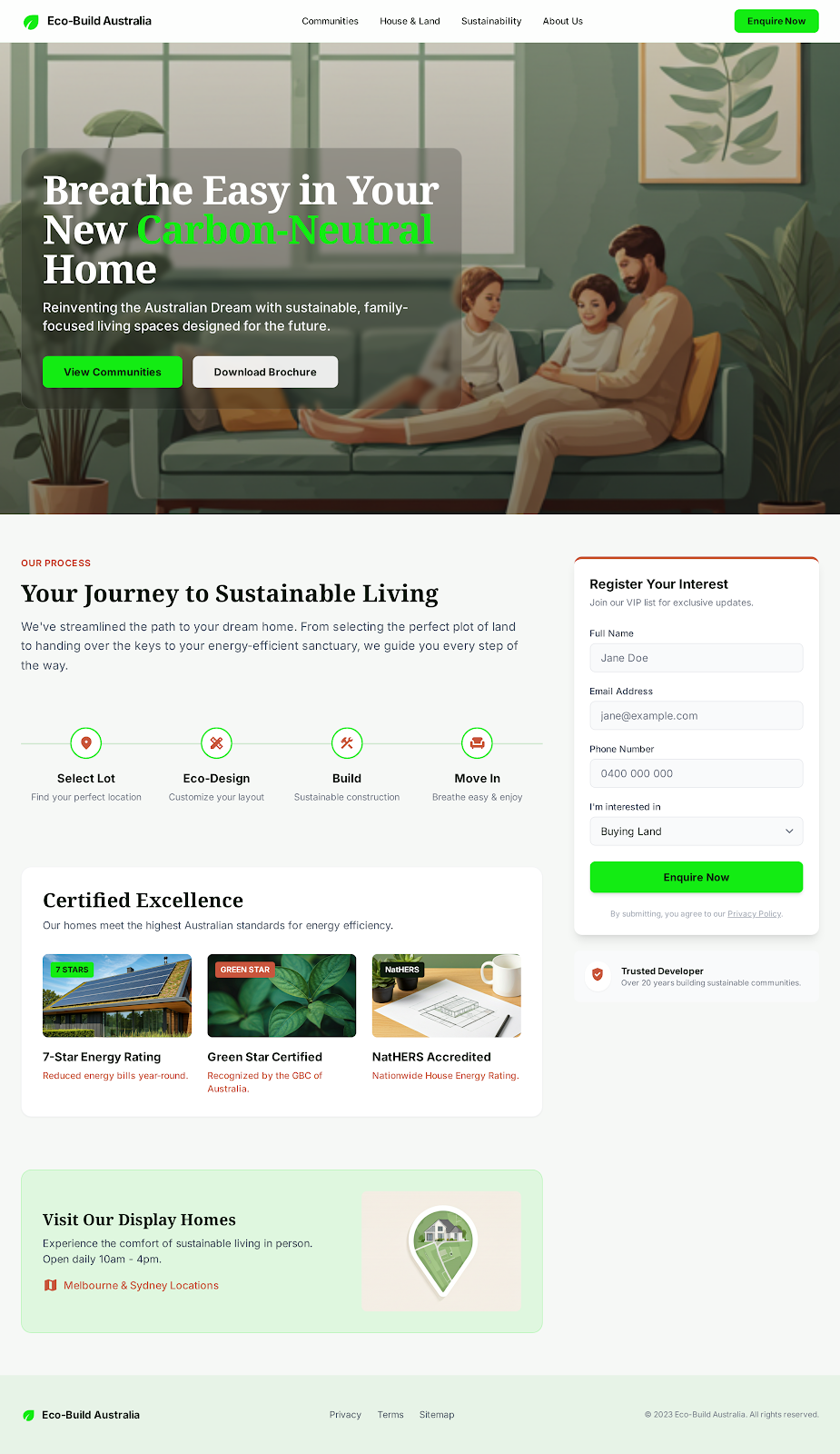 Sustainability builder homepage mockup