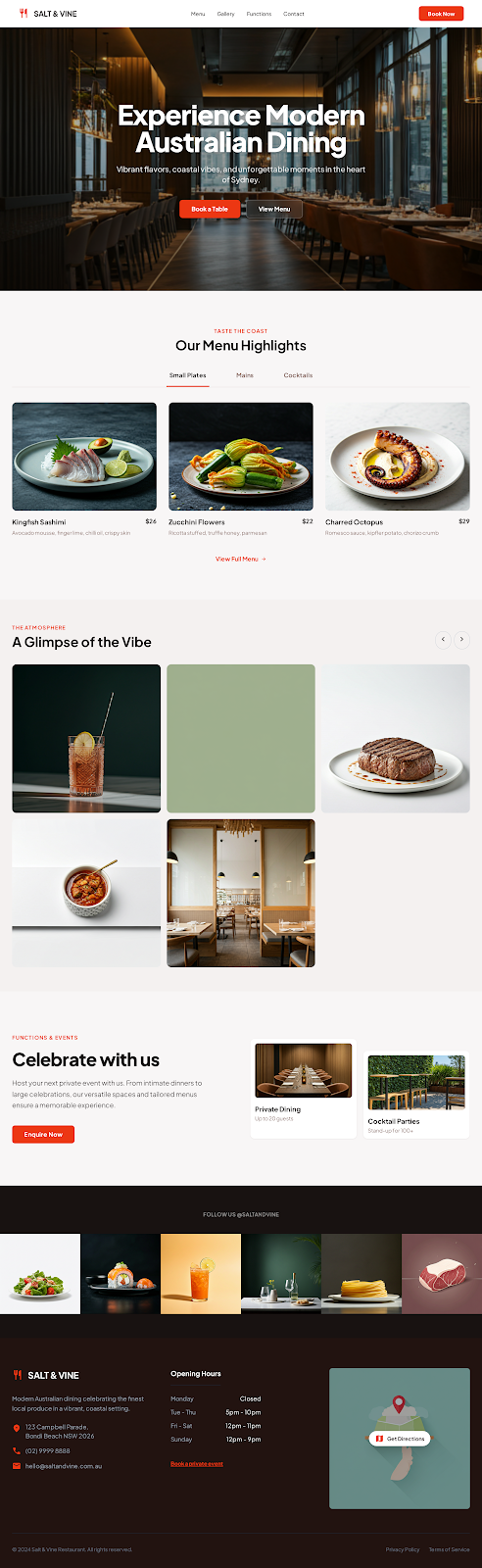 Restaurant homepage mockup