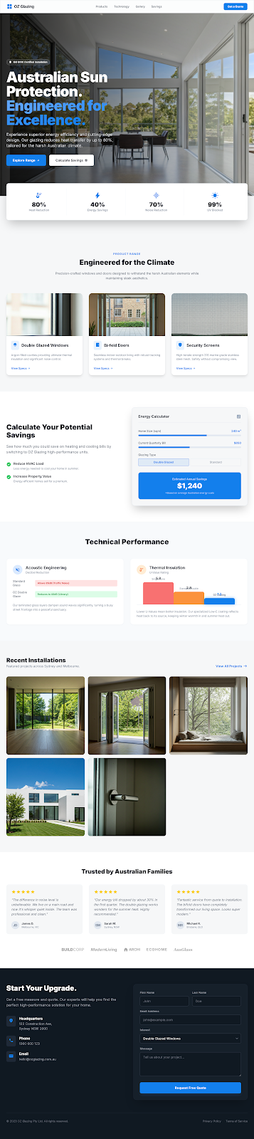 Window installer and glazier homepage mockup
